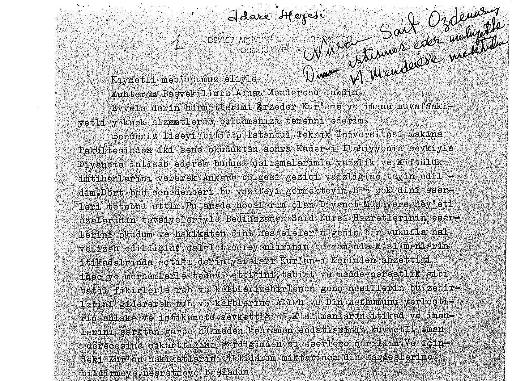 Said Özdemir Ağabeyin Mektubu